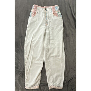 Vintage MAJOR DAMAGE Jeans 28 White High Rise Baggy Pastel Patchwork Retro 90s
